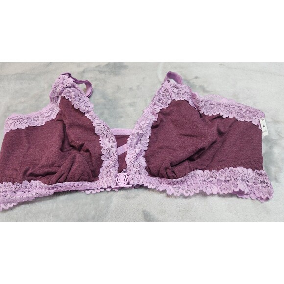 Victoria's Secret Burgundy XL Cotton Lace Trim Front Close Triangle Bralette NWT - Picture 3 of 7